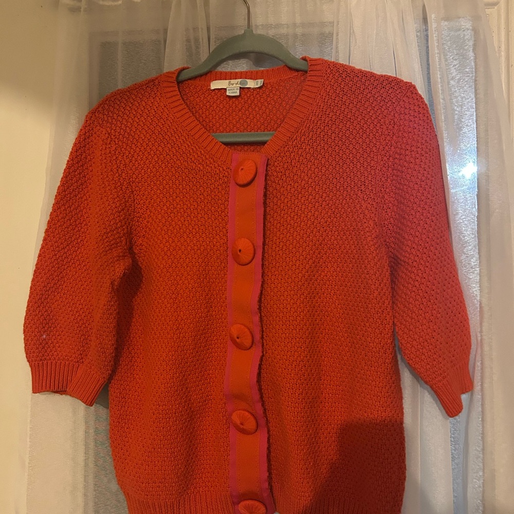 Orange Short Sleeve Button-Up Cardigan